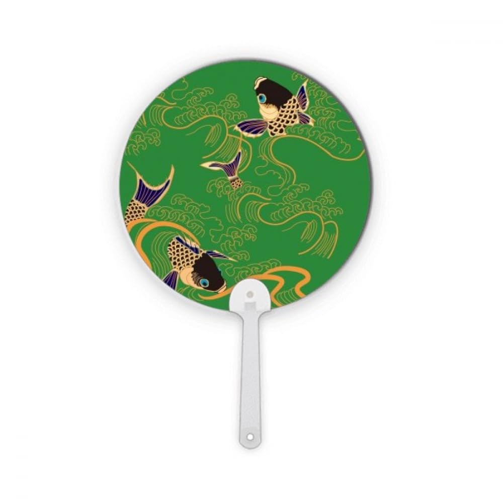 Éventail rond portable poisson jaune en plastique japonais pour décoration