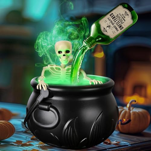 Caldeirão de bruxa, decoração de Halloween, decoração de festa de Halloween, tigela de bruxa de plástico, caldeirão preto magnético, para lareira, quarto, secretária, interior e exterior