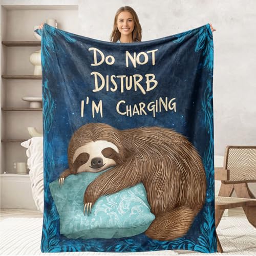 keepitcozi Sloth Throw Blanket for Adult Kids, Sloth Lovers Gifts Blanket Cute Animal Home Room Decor, Flannel Soft Blanket for Bed Couch 50"x60"