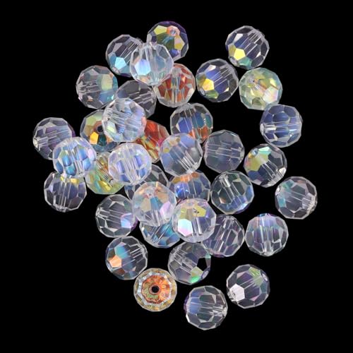 Briolette Faceted Glass Beads, Clear with AB Color, 10mm Round Crystal Beads - Image 4