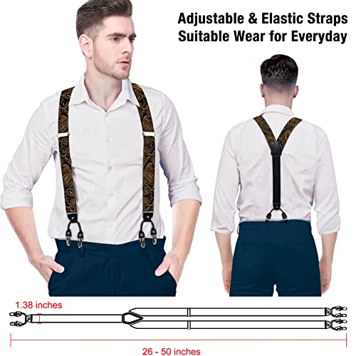 Image of DiBanGu Paisley Bow Tie and Supenders for Men Tuxedo Heavy Duty 6 Clips Suspender Adjustable Y-Shape Mens Trouser Braces