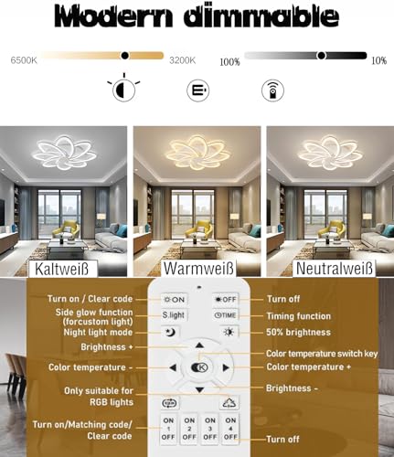 Lumière chambre à coucher et salon moderne avec plafonnier LED blanc télécommandé 8 lampes - 6