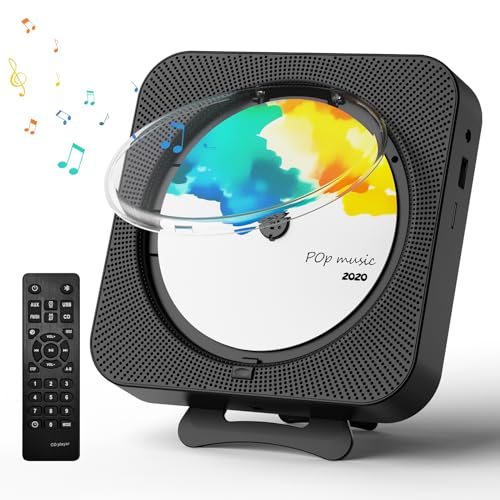 Karnaim Portable CD Player Music Player with Bluetooth 5.1 Desktop CD Music Players for Home Built-in Double HiFi Sound Speakers Support AUX&USB Headphone Jack FM Radio LCD Screen Display for Kid