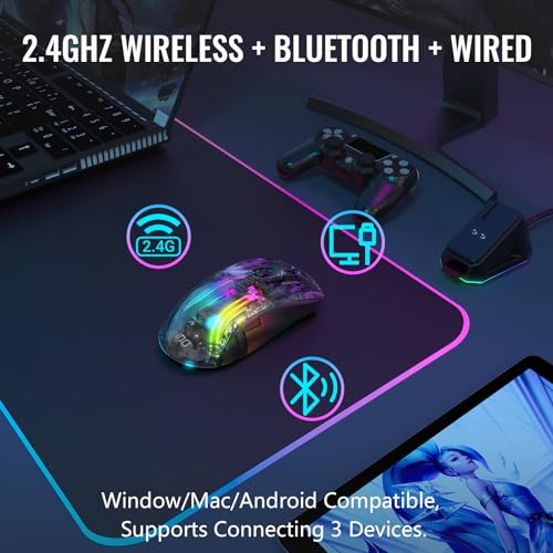 Image of ATTACK SHARK X2 Pro Wireless Gaming Mouse with RGB Charging Dock,Tri-Mode PC Gaming Mice 2.4G /Bluetooth /Wired,Noiseless Mouse RGB Backlit,Transparent Shell,PixArt 3212 4000 DPI,for Win /MAC,Black