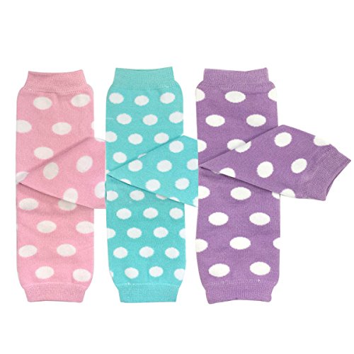 Bowbear Baby 3-Pair Leg Warmers, Pastel Dots in Pink, Aqua, Lavender