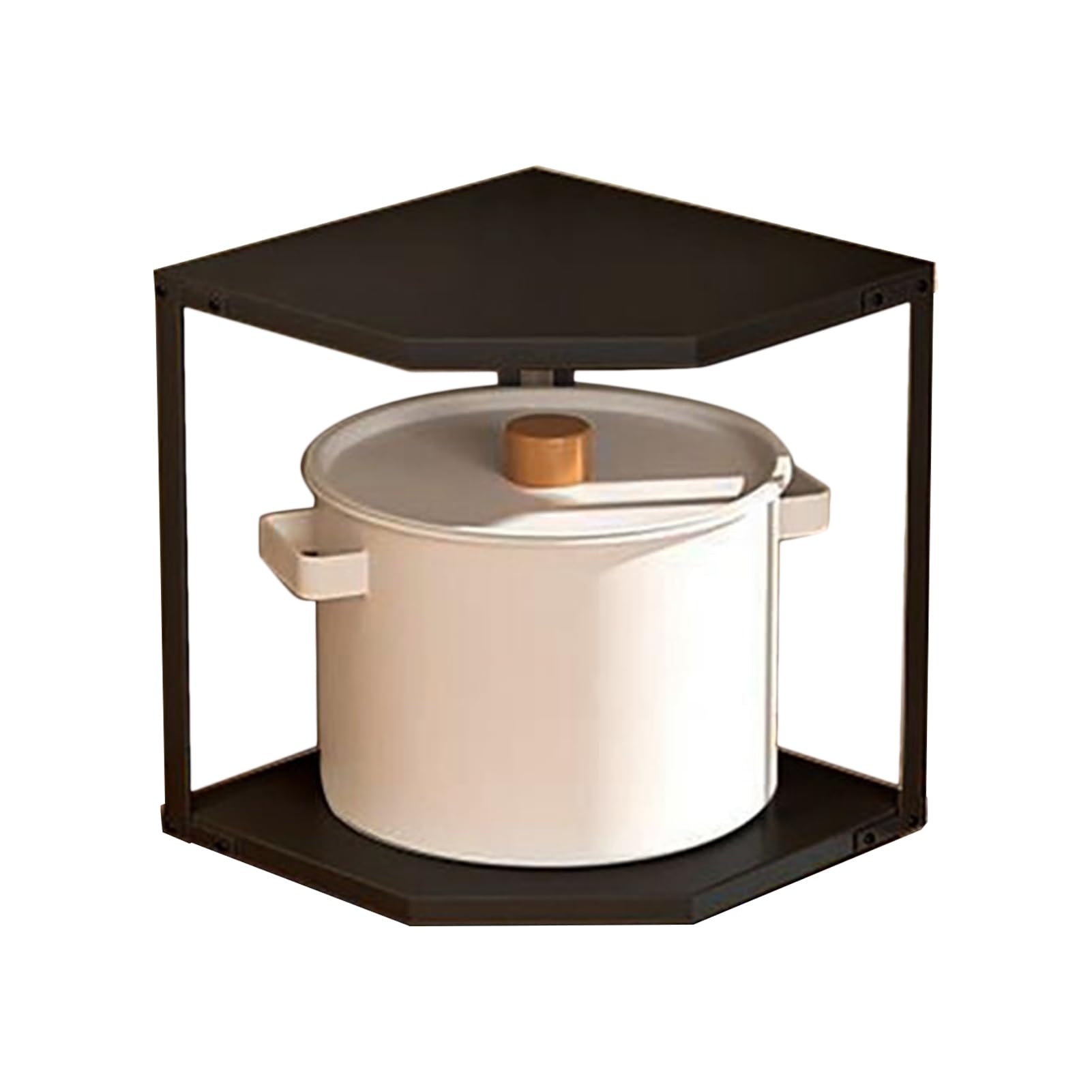 Petite étagère d'angle de cuisine, en forme d'éventail, stable en acier au carbone, pour économiser de l'espace pour casseroles et poêles (2 couches, noir, 27 x 27 x 27,6 cm)