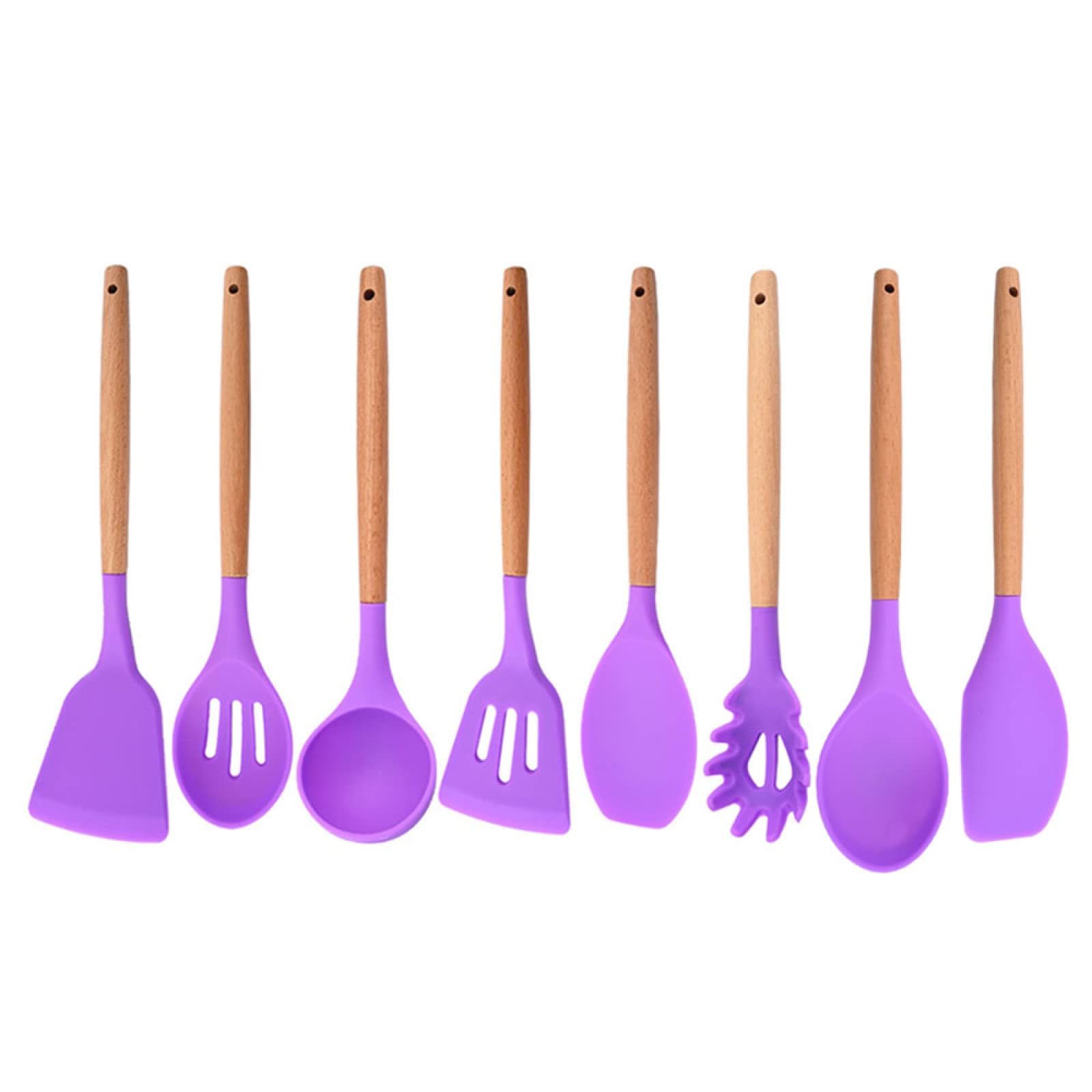 GTHTUHFD Cooking Spatulas And Spoons,Spoon Setcooking Utensils Set Silicone Kitchen Utensil Nonstick Cooking Utensils Wooden Handle Cookware Baking Gadget Set,Purple 8pcs