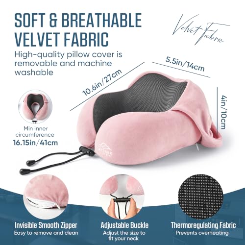 Image of SkytraxComf Travel Neck Pillow with Hood for Privacy on Long Flights | Memory Foam | Airplane Sleep | Safety-Tested Materials | Extra Large Hood | Chin Support | Earplugs | Washable Cover