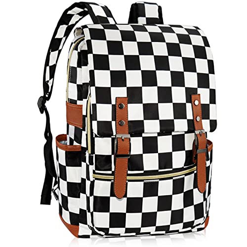 MCWTH Checkered School Backpack for Girls Women, 15.6 inch Laptop Backpacks Bookbags for College Travel