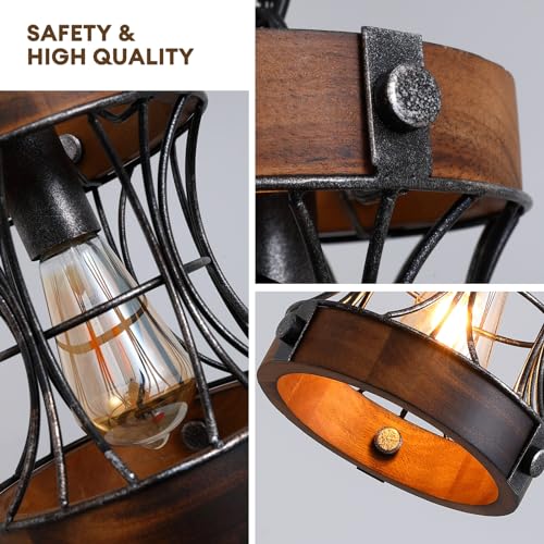 7Pmbeane HLP282R-1A Rustic Chandelier, Modern Farmhouse Chandeliers For Dining Room, Wood Lantern Pendant Lights For Kitchen Island Foyer Hallway Bar, 1-Light Antique Light Fixtures thumb #2