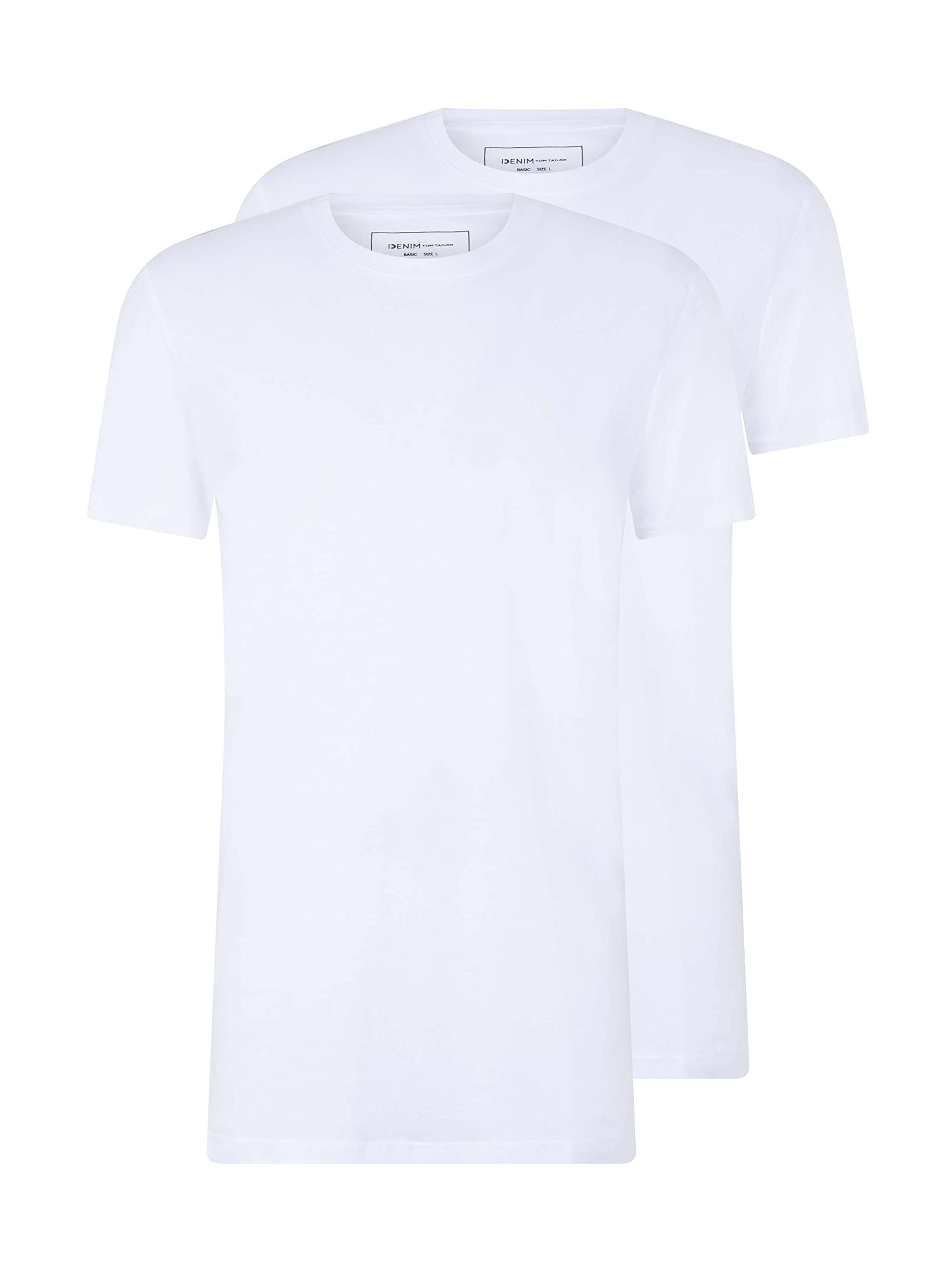 TOM TAILOR Denim Herren Long Fit T-Shirt im Doppelpack, White, L