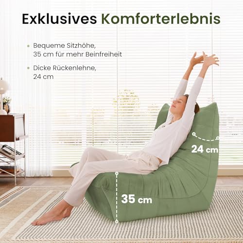 Meskanu Loungesessel für kleine Räume, Bodensofa Lazy Sofa mit Memory Schaum, Cloud Couch aus Wildlederimitat, Kleines Sofa für Schlafzimmer und Wohnzimmer, Grün