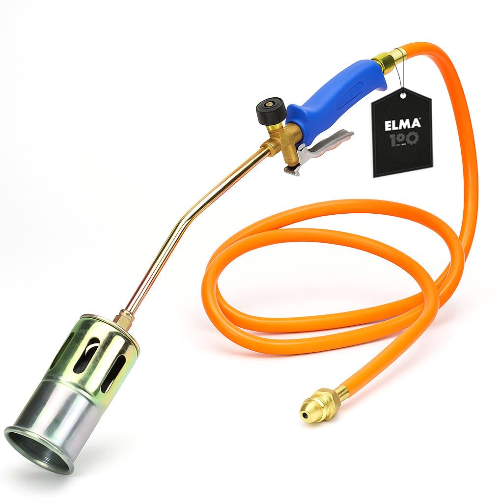 ELMA Chalumeau Monogaz I Brûleur Thermique de Mauvaises Herbes avec buse Ø 60 mm et tuyau 3 m I Poignée Ergonomique Compatible gaz Butane et Propane