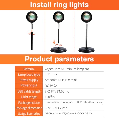 EVELLHPP Sunset Lamp Projector with App Control & 180° Rotation — view 8