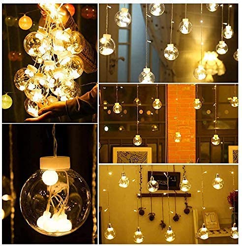 Image of Desidiya Decorative Wish Ball Orbs Led Curtain Lights for Diwali Christmas Wedding,2.5 M,Globe Curtain Lights (Pack of 1) Warm White Light (Plastic),98.42 inches