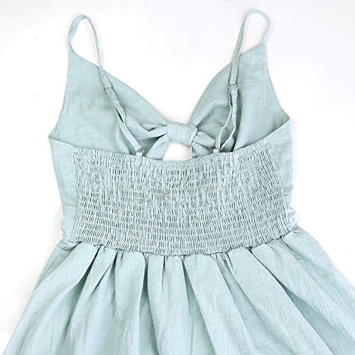 Image of ECOWISH Women 2026 Summer Dresses Tie Front V-Neck Spaghetti Strap Button Down A-Line Backless Swing Midi Dress