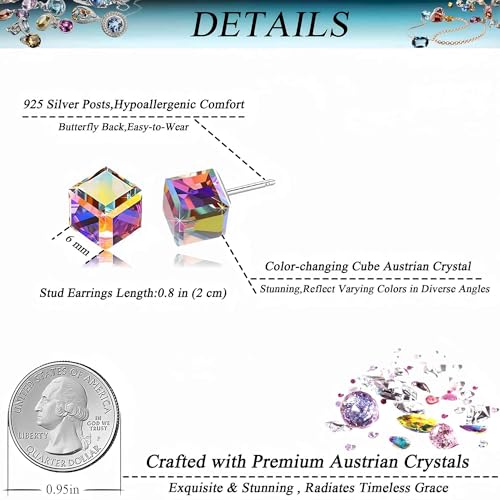 Cube Austrian Crystal Drop Stud Earrings for Women Fashion S925 Sterling Silver Hypoallergenic Jewelry4