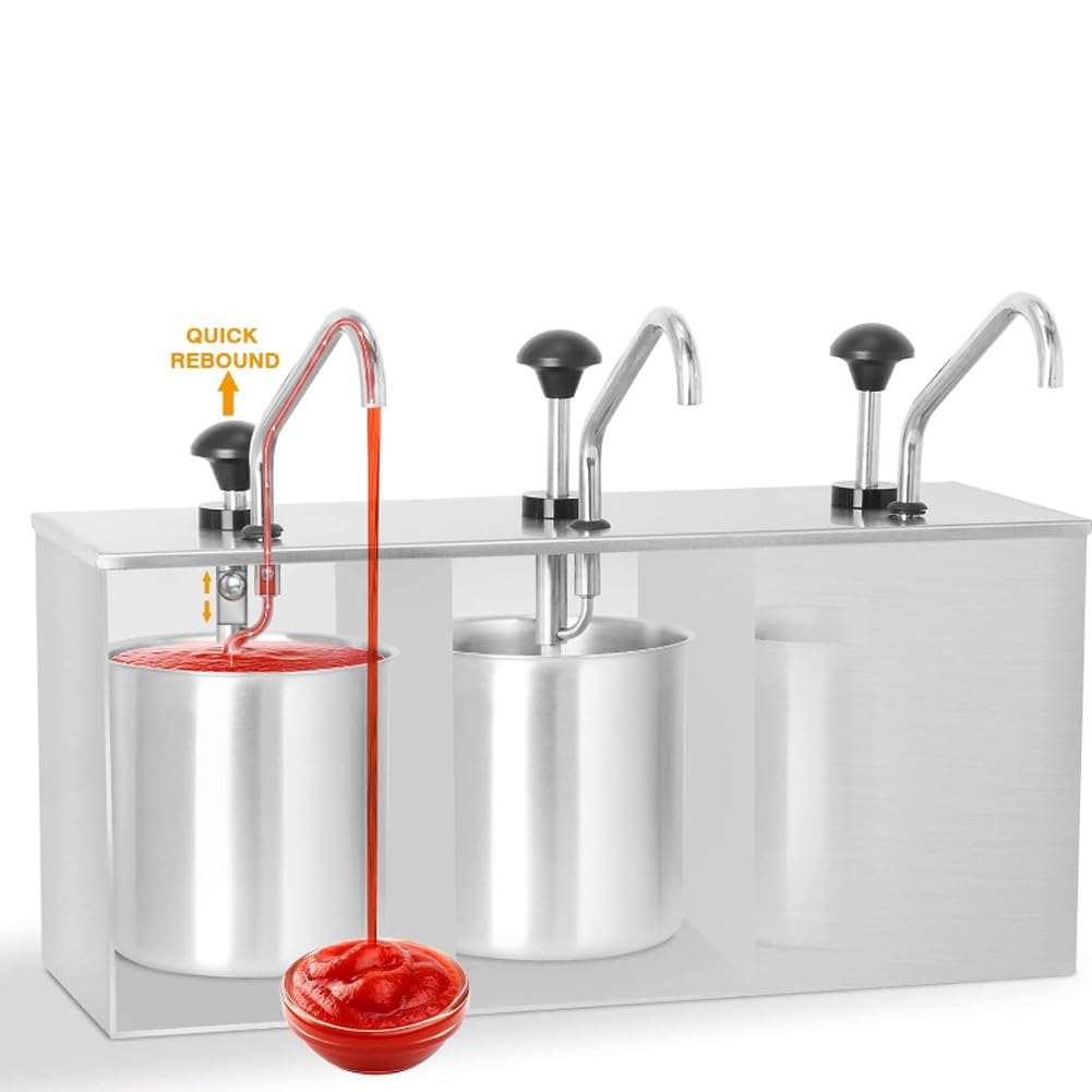Stazione di Pompaggio Commerciale per Condimenti in Acciaio Inossidabile, Dispenser per Salse, Dispenser per Ketchup e Senape, Dispenser per Salse Riutilizzabili, per Ristoranti e Cucine Domestiche B