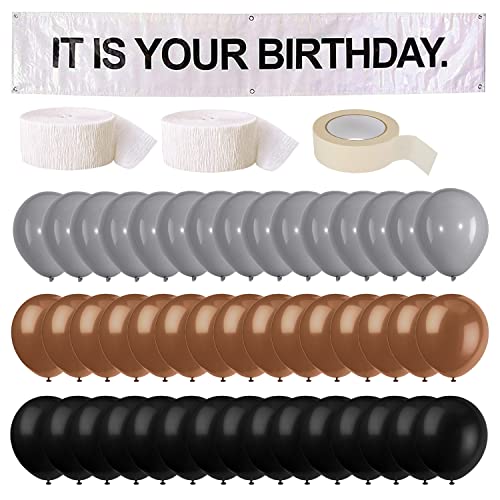 It is Your Birthday Banner The Office Theme Infamous Husband Birthday Party Decorations Grey Brown Black Latex Balloons White Crepe Streamer Rolls + Tape The Office Birthday Decorations 49Pcs Kit