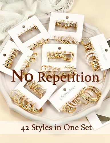 42 Pairs Gold Hoop Earrings Set for Women - Code: 88D4N5WL - Image 5