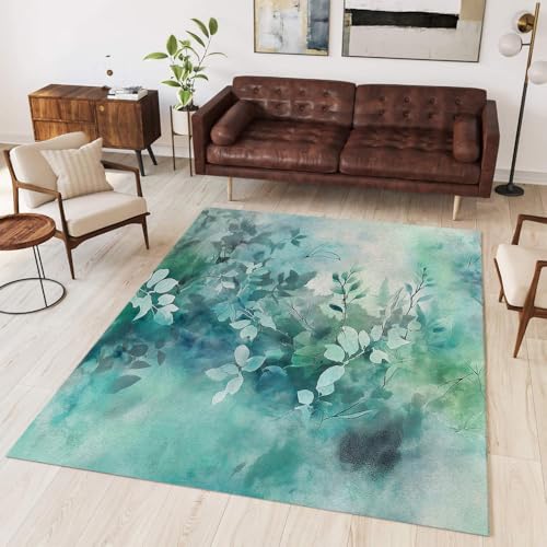Tapis de sol antidérapant lavable en microfibre douce couleur cyan - 5