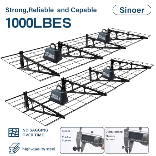 Sinoer 2Pack 2x6ft Garagenregal mit Haken, 24-Zoll-x-72-Zoll-Wandregal aus Metall Garage Storage Rack Regale, für Geschäft, Schuppen, Garagenlagerung