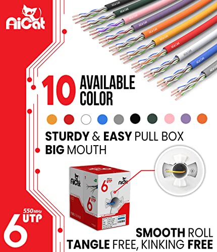 Aicat Cat6 Ethernet Cable 500Ft - 23 Awg, Cmr, Etl, Insulated Solid Bare Copper Wire Cat 6 Cable With Noise Reducing Cross Separator - 550Mhz / 10 Gigabit Speed Unshielded Utp Lan Cable (Black) #TOP6