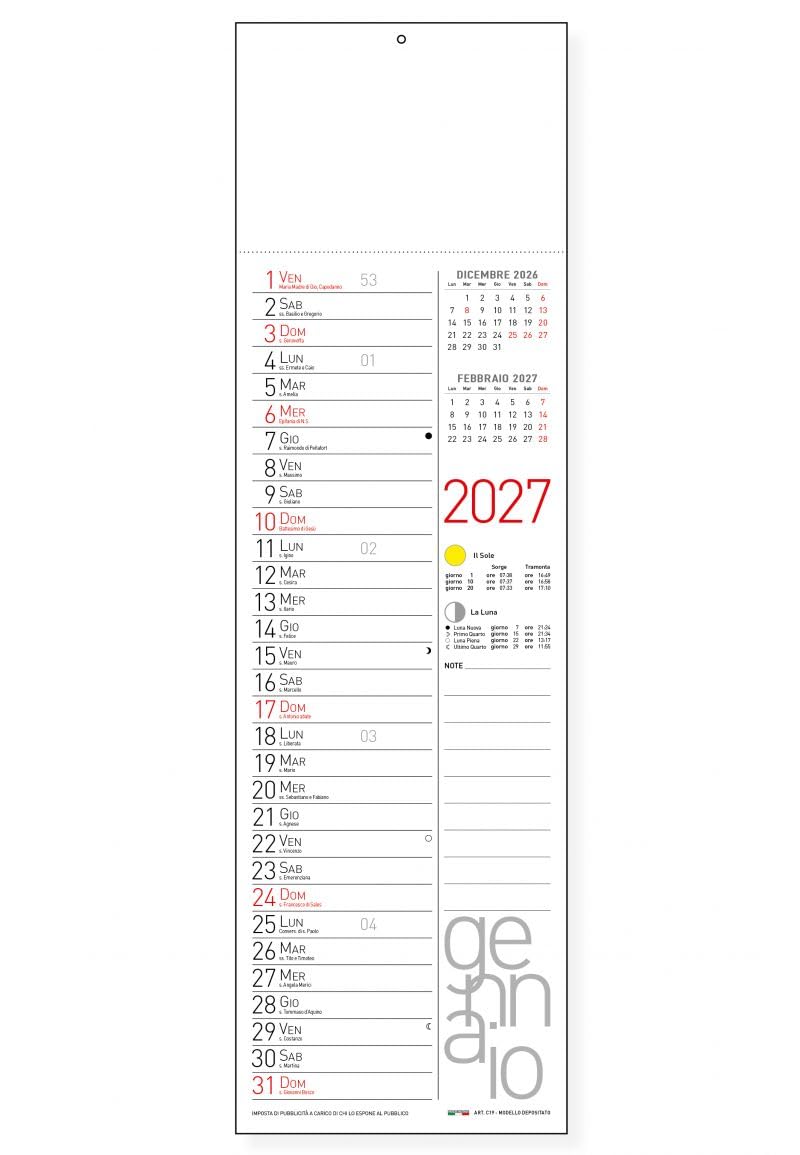 100 Calendari Da Parete 2027 - Calendario trimestrale -14x47 - personalizzati con logo - Personalizzabile -100 pezzi