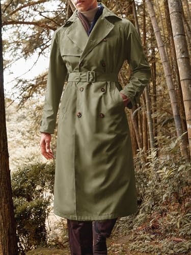Runcati Mens Trench Coat Double Breasted Belted Windbreaker Jackets Lapel Lightweight Long Jacket Casual Overcoat3