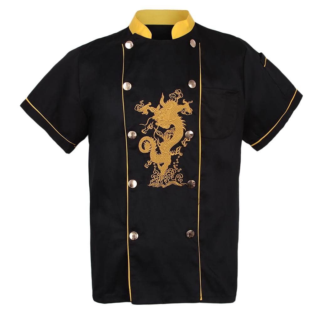 LOOM TREE® Chef Embroidery Dragon Uniforms Stand Up Collar Summer T-Shirt Black M | 1 Piece Chef Coat-image-15