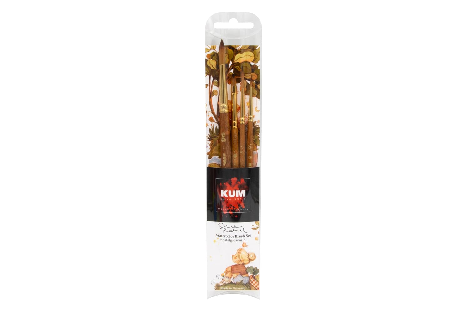 KUM 5148619 - Künstlerpinsel Set Nostalgic World, Sue Rahel, 4 Pinsel für Aquarellmalerei