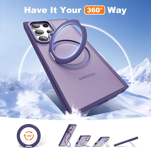 Image of Compatible with Samsung Galaxy S24 Ultra Case with 360Rotatable Magnetic Ring Stand Compatible with Mag-Safe Military Protection Matte Translucent Phone Cases for S24 Ultra 6.8 inch,Dark Purple