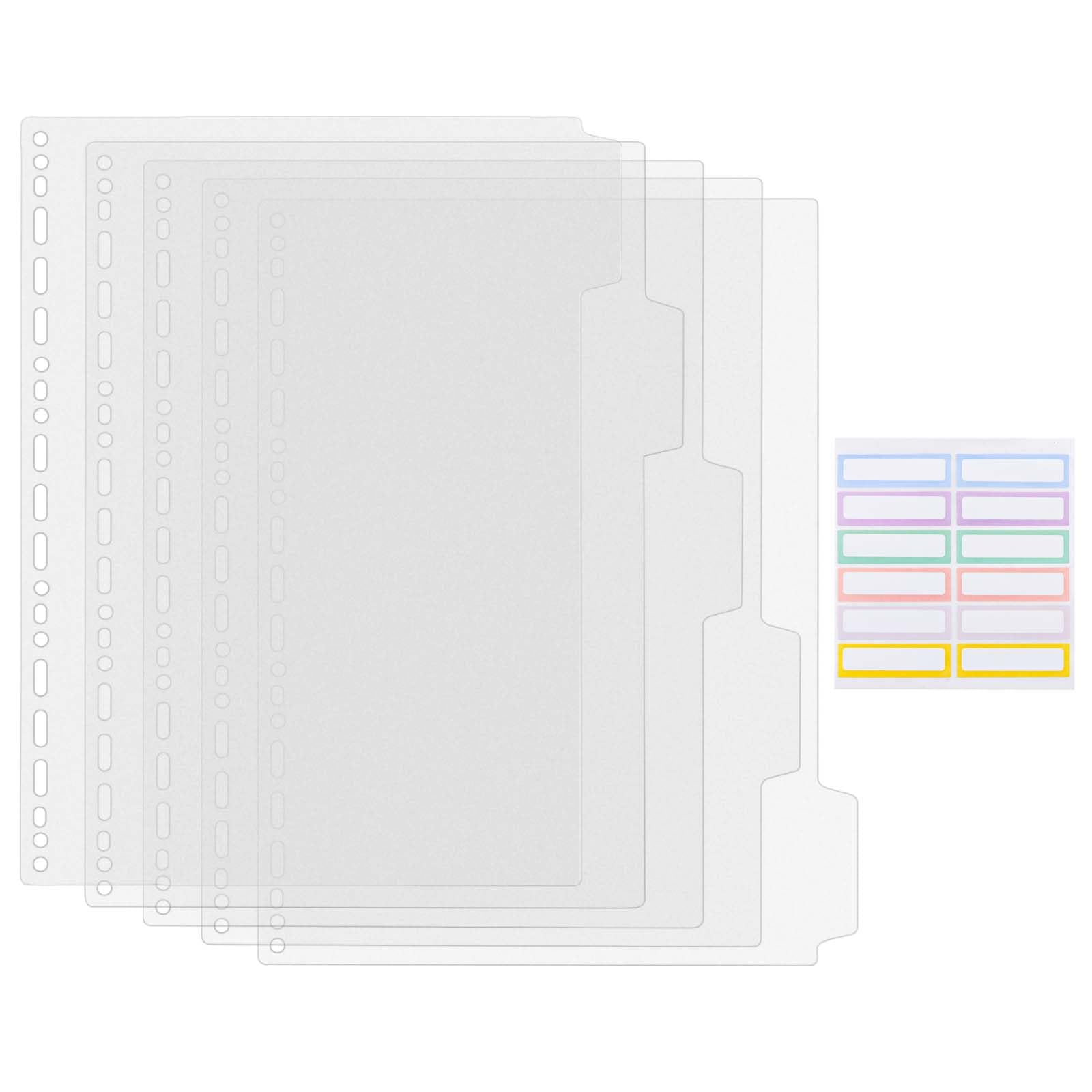 5pcs A4 Binder Dividers 5-Tab Frosted Plastic Index Divider 21-Hole Planner Insets Refillable Dividers Protectors for Binder Accessories Notebook Organizer (A4-21Holes)