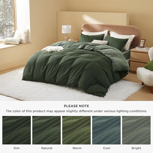 Image of Bedsure Fluffy Plush Queen Comforter Set, Olive Green Bed Set Queen Size, Luxury Ultra-Soft Bedding, 3 Pieces, 1 Solid Comforter (90 inchx90 inch) and 2 Pillowcases (20 inchx26 inch)