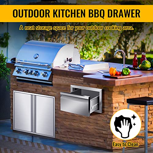 Image of Outdoor Kitchen Drawers 14 inch W x 8.5 inch H x 23 inch D Inch Stainless Steel Flush Mount BBQ Single Drawers for Outdoor Kitchen Island, or Patio Grill Station