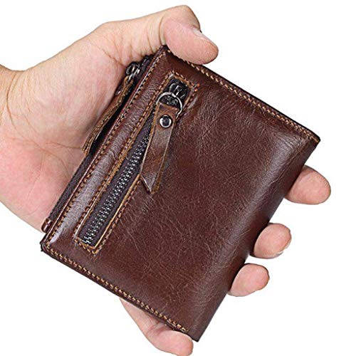Multi-purpose Wallet, Men's Layer Leather Retro Wallet Zipper Purse Calfskin Vertical Section4
