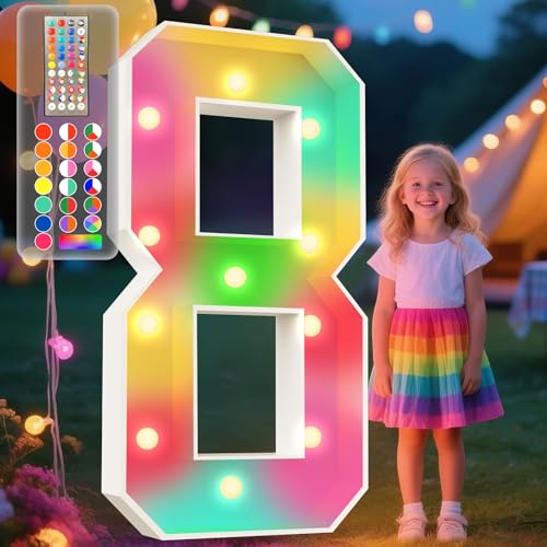 Image of Ledido 4FT Marquee Light Up Numbers, 34 Colors Changing Marquee Numbers 4 Feet Tall with Remote, Big Numbers for Party Wedding Graduation Birthday Decoratoons, Large Light Up Number 8