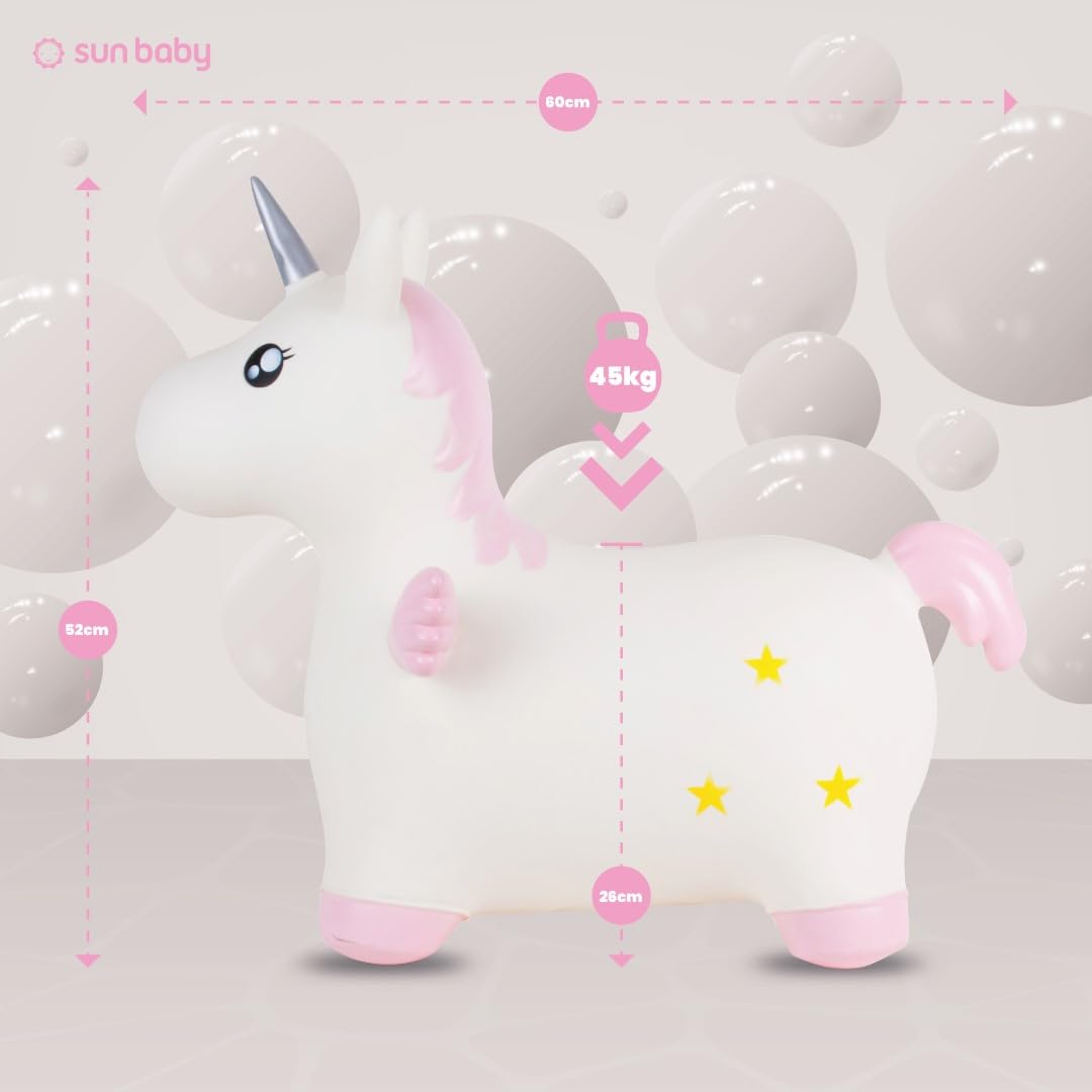 SUN BABY Saltador Hinchable para Niños hasta 45 Kg sin BPA, de 1 año, Pelotas saltarinas para niños (Unicornio Blanco con alas)
