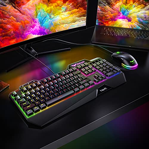 havit Combo de mouse com fio para jogos com teclado LED arco-íris retroiluminado RGB Mouse para jogo