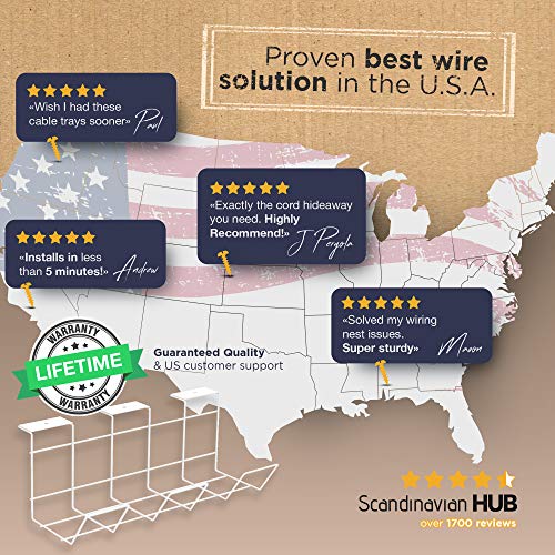 Under Desk Cable Management Tray – Super Compact Cable Organizer for Wire Management. Metal Wire Cable Tray for Office and Home (White – Set of 2X 12''). Great for Standing Desks