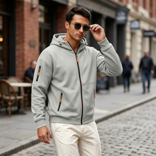 Mens Zip Up Hoodies Fall Jackets Tactical Full Zip Hoodies Cargo Sweatshirt - image 6