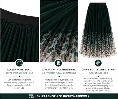 Image of THANYA'S BOUTIQUE Women's Korean Style Midi Skirt | Lightweight Flowy Net Fabric | 33 Inches (Approx) | Pleated Elegant A-Line Flare Skirt | Imported Wear & Casual Outfit for Women & Girls