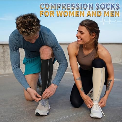 Image of 3 Pairs Knee High Graduated Compression Socks For Women and Men - Best Medical, Nursing, Travel & Flight Socks - Running & Fitness - 15-20mmHg