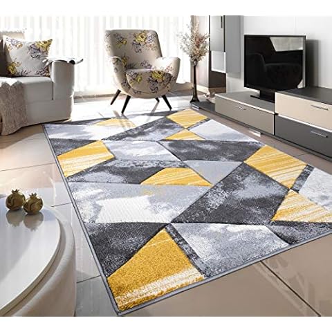 MUSTARD OCHER YELLOW SILVER GREY OFF WHITE SMALL MEDIUM XX LARGE RUG NEW MODERN SOFT THICK CARVED CARPET NON SHED RUNNER BEDROOM LIVING ROOM AREA RUG MAT (80 x 150 cms) Cover