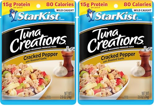 Image of StarKist Tuna Creations Cracked Pepper with Roasted Garlic Pouch (2.6 oz - 2 Pack) Wild Caught, High Protein Shelf Stable Seafood, Soy & Gluten Free, No Draining, Ready to Eat for Salads & Sandwiches