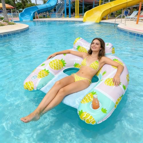 Chaise longue gonflable de piscine avec porte-gobelet intégré et appuie-tête