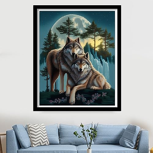 Image of Findvoor Stamped Cross Stitch Kits for Beginners Full Range of Cross Stitching Embroidery Pattern for Adults, 11CT DIY Needlepoint Embroidery Starter Kits-Couple Wolf 15.7x19.7 inch
