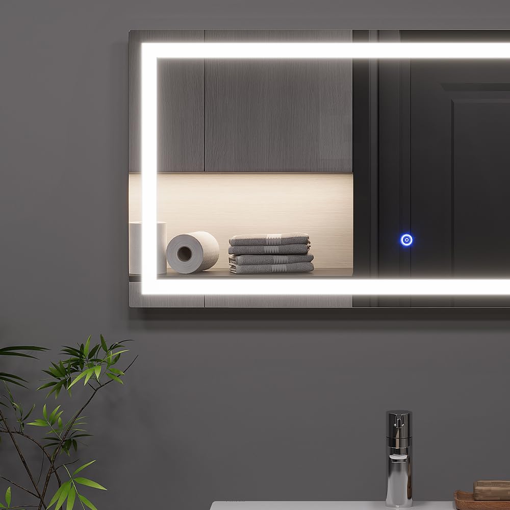 Vicco Specchio bagno Miral, Vetro, 80 x 40 cm con illuminazione frontale, per montaggio a parete con illuminazione LED integrata