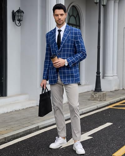 Plaid Blazer Men Sports Coat and Blazers Casual Lightweight Notch Lapel 2 Button Business Mens Suit Jackets2