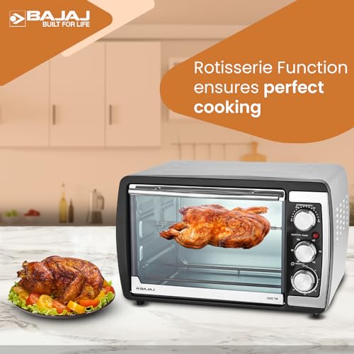 Image of Bajaj 2000TM 20Ltr Oven Toaster Griller (20L OTG) | 1400 Watts Oven For Kitchen | Grilling, Baking, Toasting & Rotisserie | Transparent Glass Door | Temperature & Timer Control | 2 Yr Warranty 【Black】